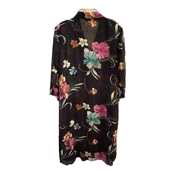 Vintage Lolette Long Sheer Floral Duster Size Large - Picture 2 of 5